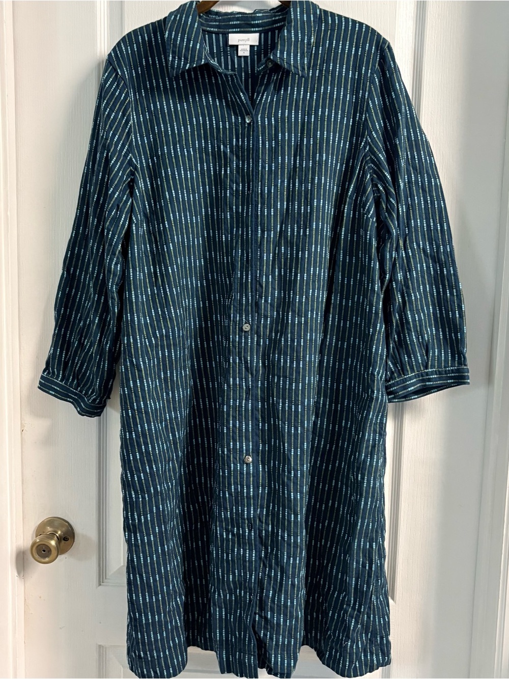 J. Jill Navy & Light Blue Striped Midi Shirt Dress